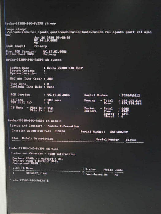 HPE Aruba JL320A 2930M-24G PoE+ Switch, 1x PSU _
