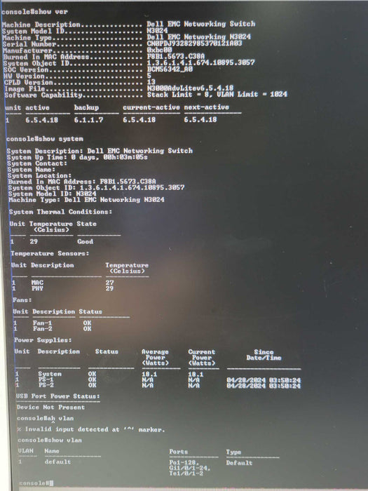 Dell N3024 24-Port +2 Combo & SFP+ Ethernet Network Switch _