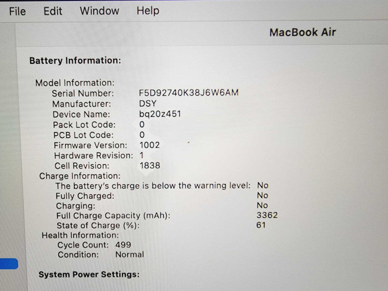 Apple Macbook Air 2019 13\\" Core i5-8210Y @ 1.6GHz 8GB DDR3 250GB SSD (