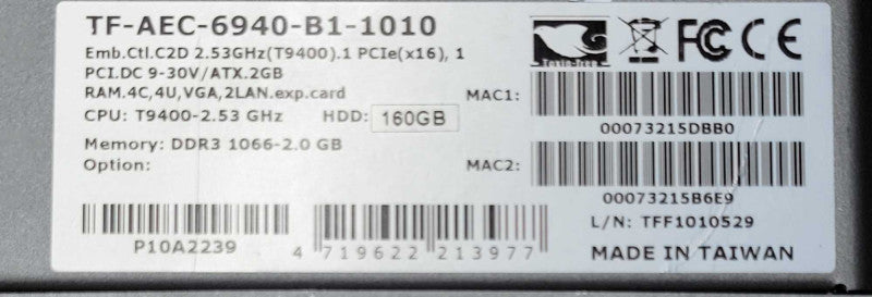 Boxer2 TF-AEC-6940-B1-1010 C2D 2.53GHz CPU, 160GB HDD _
