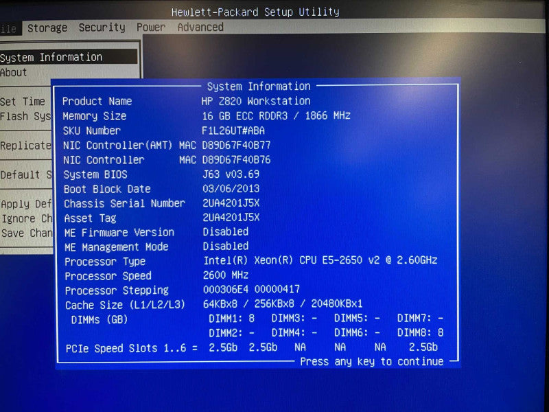 HP Z820 Workstation, Xeon E5-2650 v2 2.60GHz, 16GB RAM, No HDD, No GPU