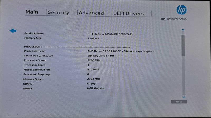 HP EliteDesk 705 G4 USFF | Ryzen 5 PRO 2400GE @3.2GHz 4C, 8GB DDR4, No HDD/OS