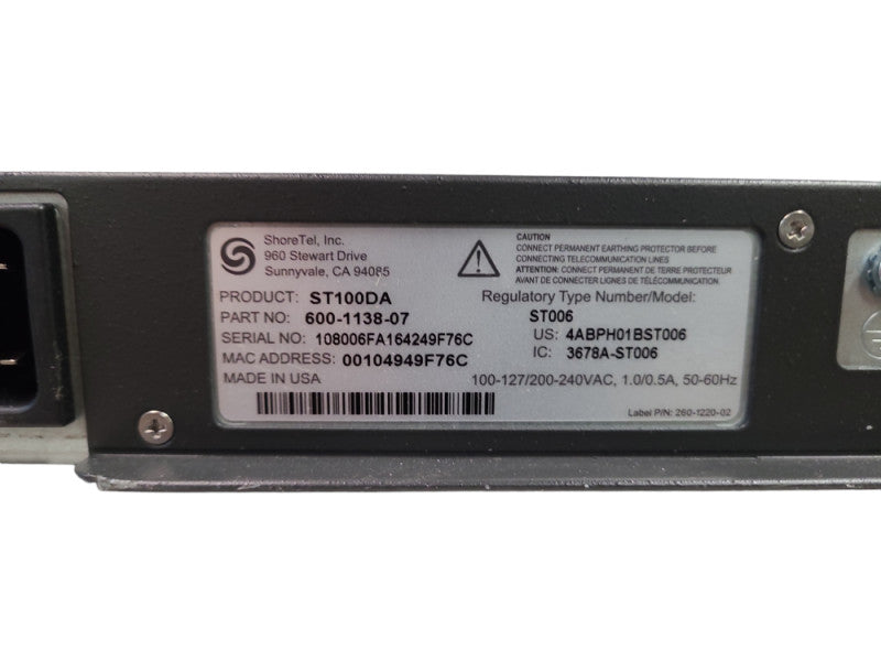 SHORETEL ST100DA Voice Switch, 600-1138-07 Q