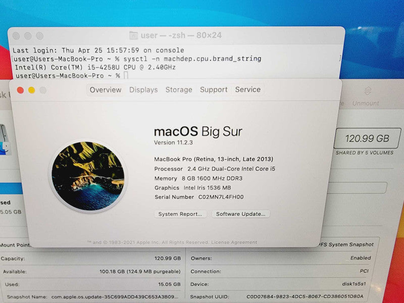 Apple Macbook Pro 2013 13\\" 2-Core i5-4258U @ 2.4GHz 8GB DDR3 120GB SSD (