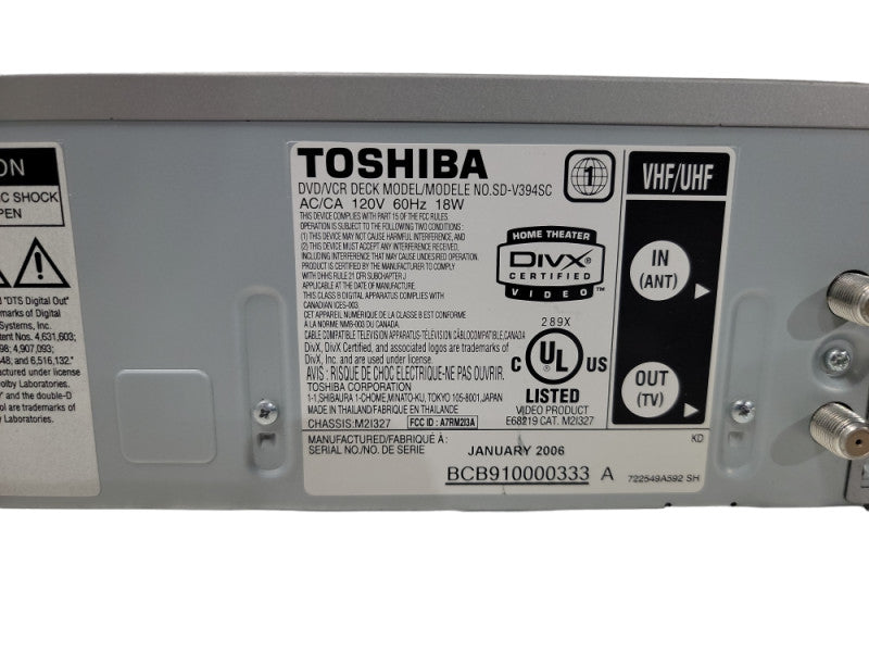 Toshiba SD-V390 U VHS/DVD Combo Player VCR Recorder