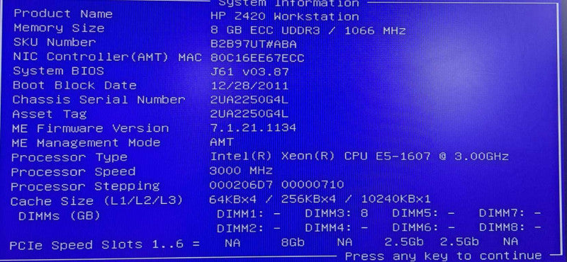 HP Z420 Workstation | Xeon E5-1607 @ 3.0GHz 4C, 8GB DDR3, No HDD\\'s/GPU
