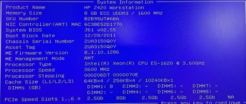 HP Z420 Workstation | Xeon E5-1620 @ 3.6GHz 4C, 8GB DDR3, No HDD\\'s/GPU