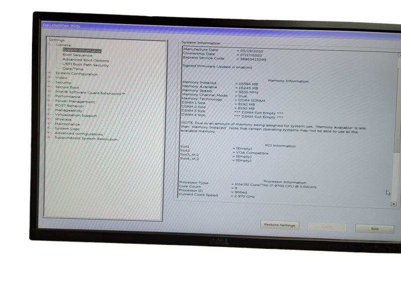 Dell OptiPlex 7070 SFF Core  i7 - 9700 CPU @ 3.00GHz 16GB DDR4 Ram  Î¸
