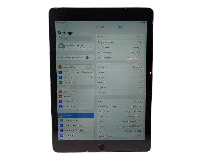 Apple iPad Air 2 16GB (A1567) $