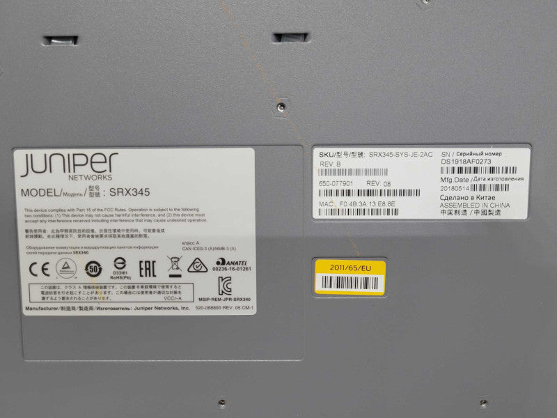 Juniper SRX345-SYS-JE-2AC Gateway Firewall security appliance, 2x PSU _