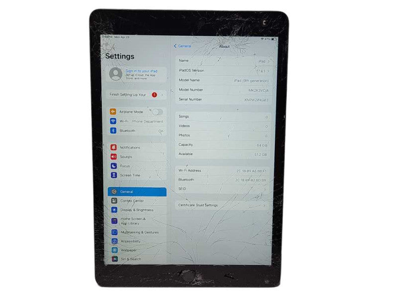 Apple iPad 9th Gen 64GB (A2602) - READ $