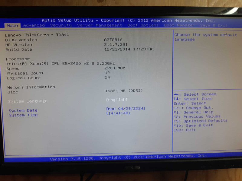Lenovo ThinkServer TD340 Xeon 2x E5-2420 v2 [12 Core] 16GB RAM, No HDD/ No OS