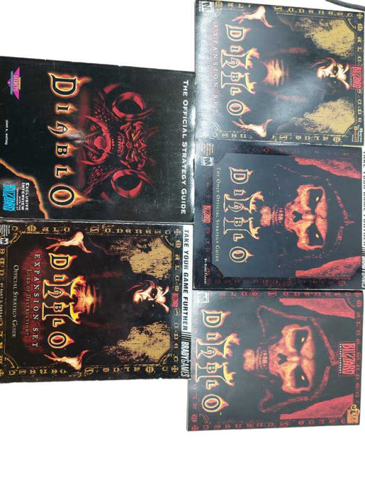 Collection of 5 Diablo Official Strategy Guides- Diablo 1 & 2 by Brady Games  =