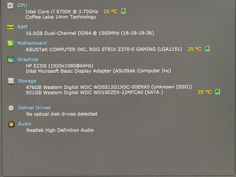Custom PC/Asus STRIX Z370-E GAMING, i7-8700K, 16GB RAM, 500GB M.2, 1TB HDD