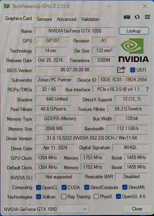 ZOTAC GeForce GTX 1050 2GB 128BIT GDDR5 Graphic Card