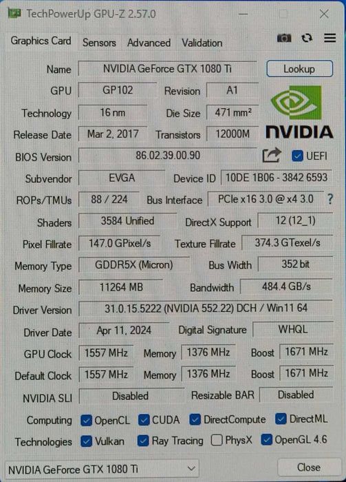 EVGA NVIDIA GeForce GTX 1080 Ti GDDR5X 11GB Graphic Card