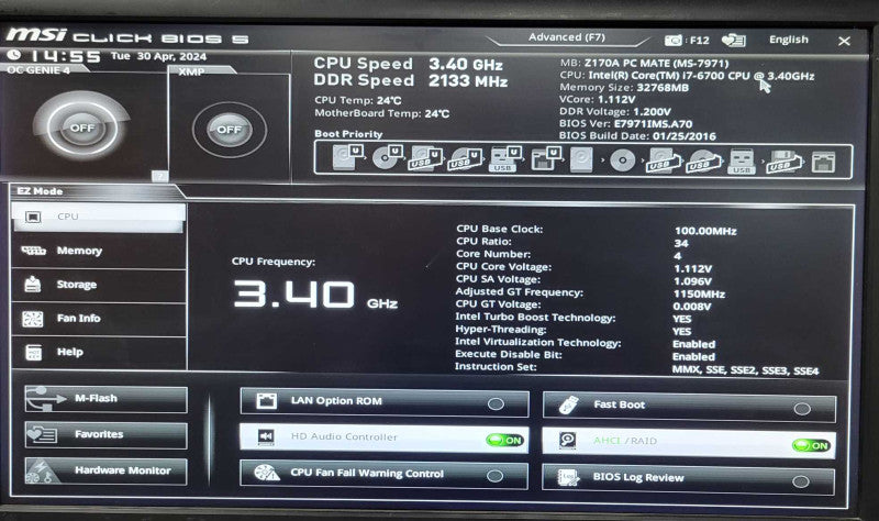 Custom/MSI Tower PC, Core I7-6700 3.4GHz, 32GB DDR4, 550W PSU, 8x 3.5\\" Trays _