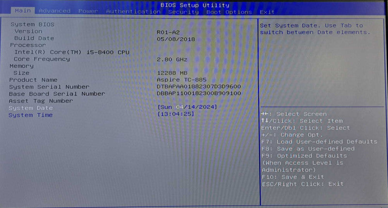 Acer Aspire TC-885 Tower, i5-8400 @2.80GHz 6C, 12GB DDR4, 128GB SSD + 1TB HDD