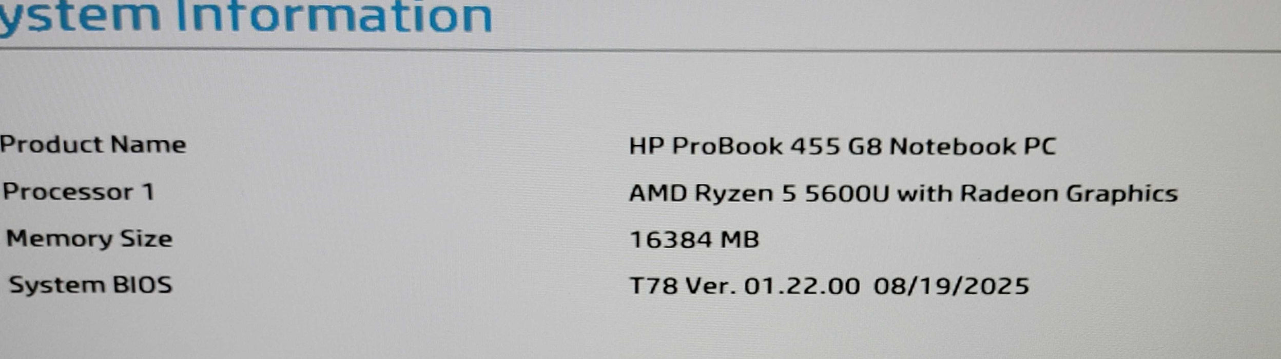 HP EliteBook 455 G8 Ryzen 5 5600U 16GB RAM 256GB NVMe READ β Lap200