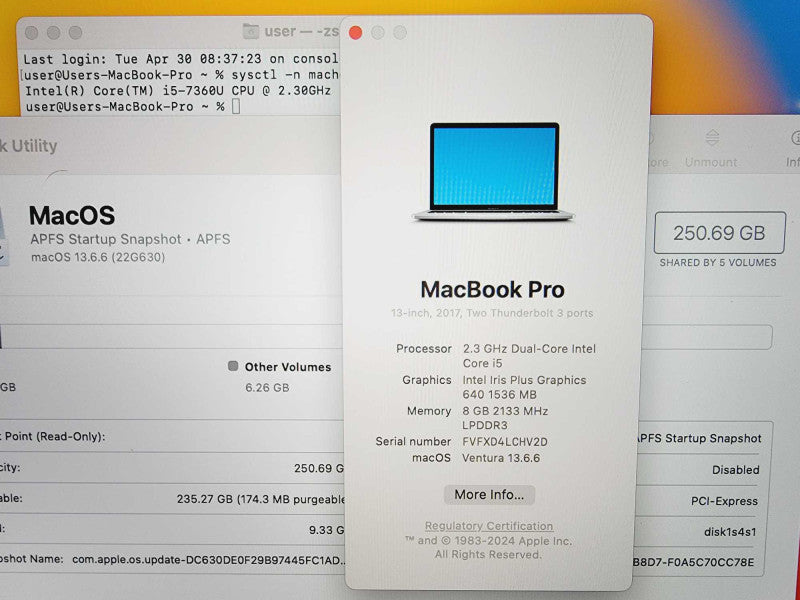 Apple Macbook Pro 2017 13\\" 2-Core i5-7360U @ 2.3GHz 8GB DDR3 250GB SSD (