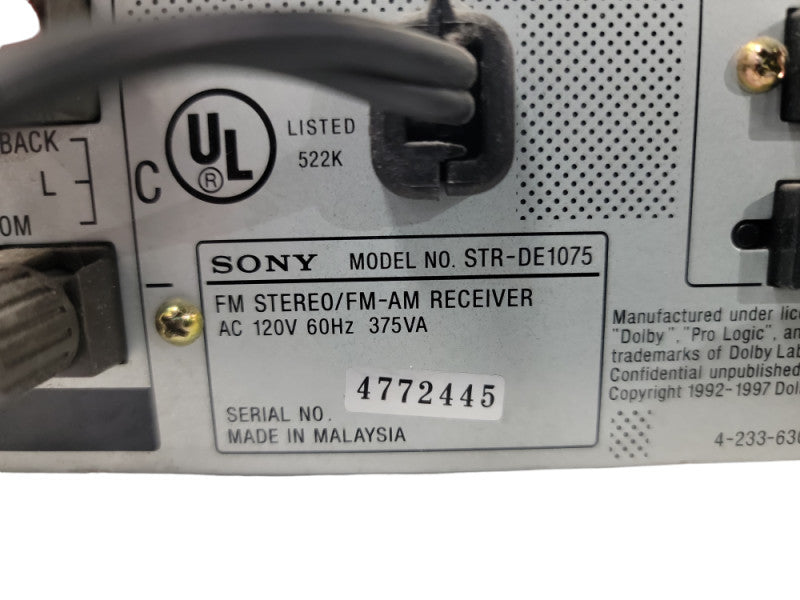 Sony STR-DE1075 Audio/Video Control Center AM-FM Stereo Receiver
