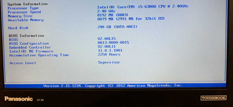 Panasonic ToughBook CF-54 i5-6300U 8GB 240SSD 2250Hrs No Power Adapter READ!
