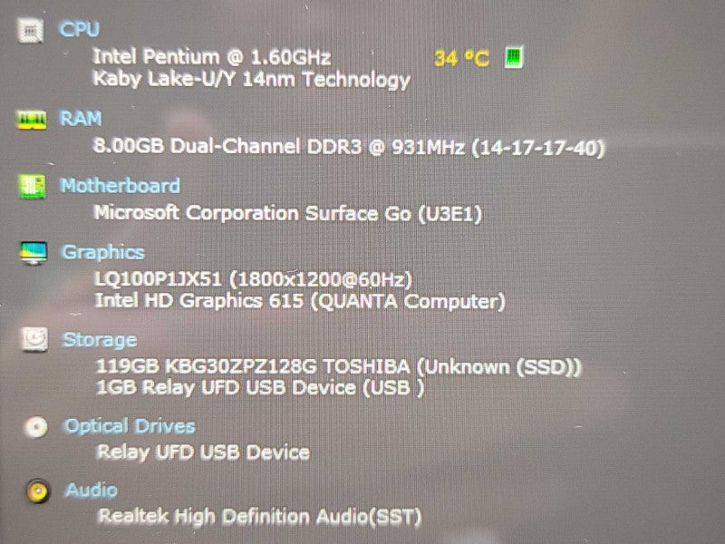 Microsoft Surface Go| Pentium 4515Y| 8GB DDR3| 128GB SSD, NO TYPE COVER QÎ²