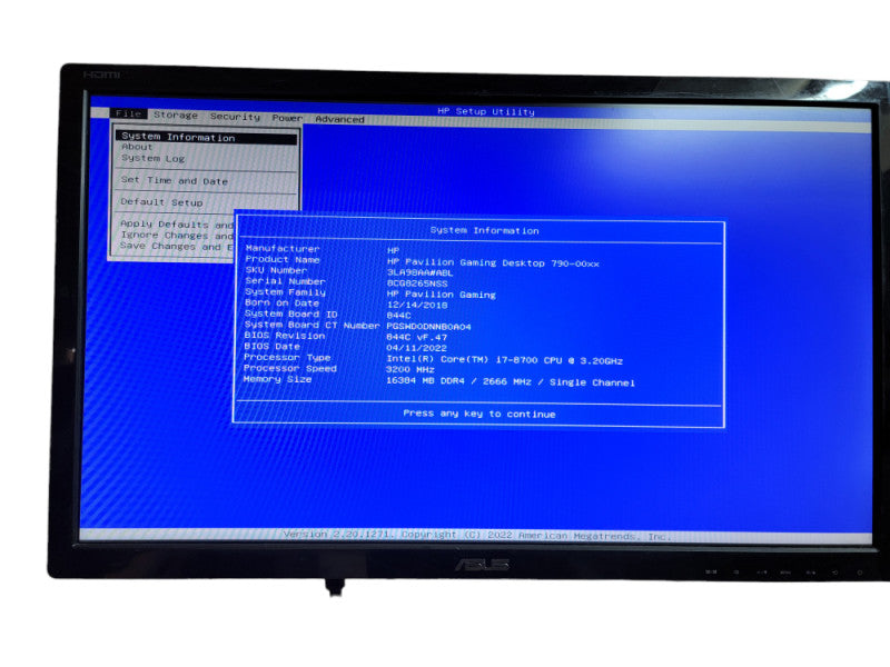 HP pavilion Gaming Desktop 790 - 00xx Inter core i7 - 8700 CPU @ 3.20GHZ 16GB Î¸