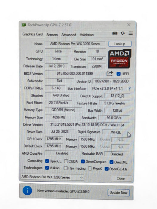 AMD Radeon Pro WX 3200 4GB GDDR5 Low Profile Graphics Card  -