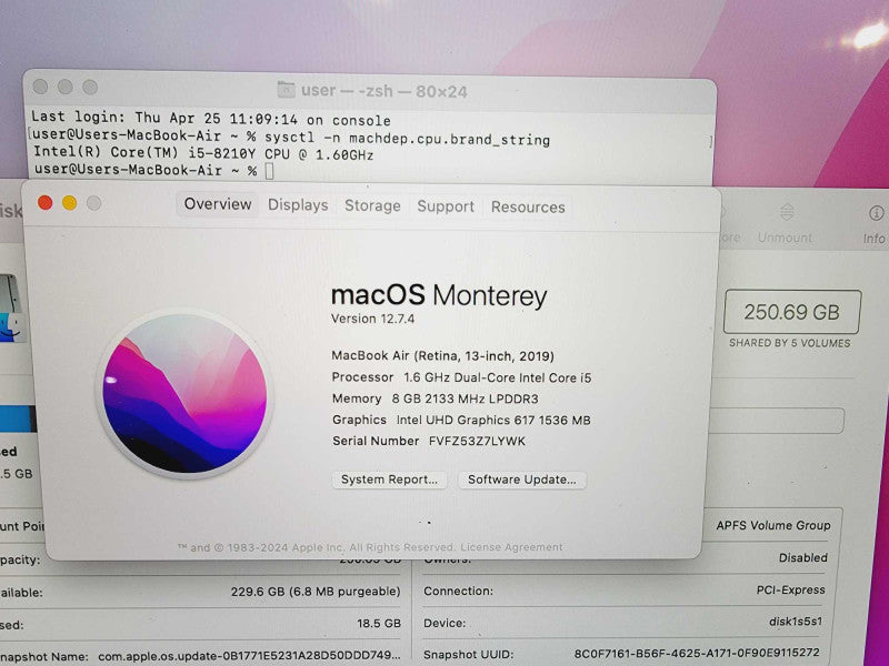 Apple Macbook Air Retina 2019 13\\" 2-Core i5-8210Y @ 1.6GHz 8GB DDR3 250GB SSD (