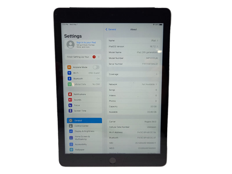 Apple iPad 5th Gen 32GB (A1822) - READ $