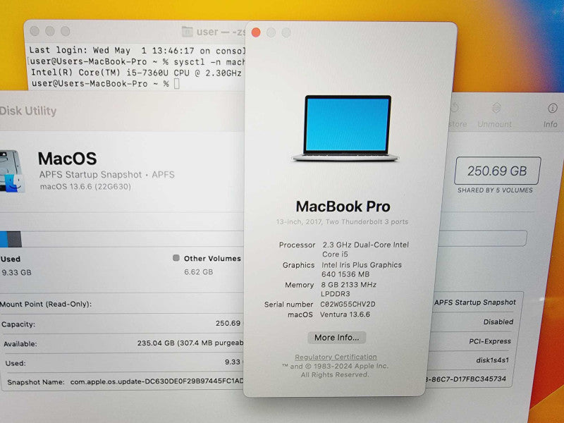 Apple Macbook Pro 2017 13\\" 2-Core i5-7360U @ 2.3GHz 8GB DDR3 250GB SSD (