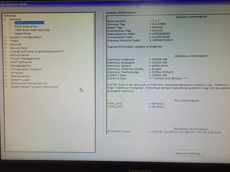 Dell OptiPlex 5080 Micro Core i5-10500T 2.3GHz 6C, 16GB DDR4, 500GB SSD _
