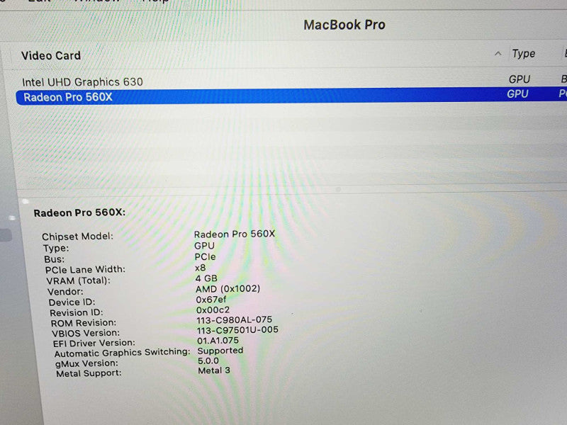 Apple Macbook Pro 2018 15\\" 6-Core i7-8850H @ 2.6GHz 32GB DDR4 500GB SSD Radeon Pro 560X 4GB (