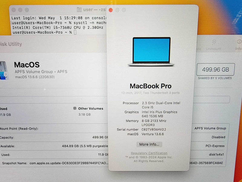 Apple Macbook Pro 2017 13\\" 2-Core i5-7360U @ 2.3GHz 8GB DDR3 500GB SSD (