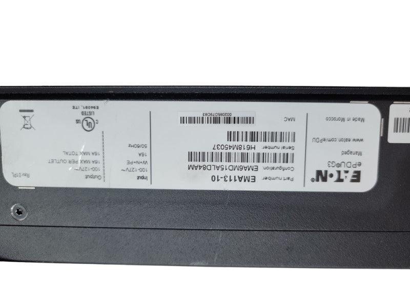 Eaton Managed rack PDU 0U, 5-20P, L5-20P input, 1.92 kW max EMA110-13 Q%