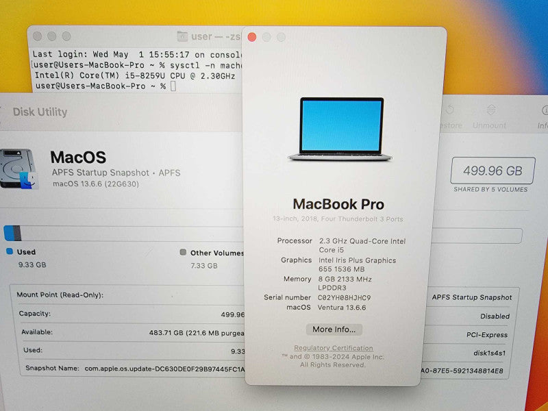 Apple Macbook Pro 2018 13\\" 4-Core i5-8259U @ 2.3GHz 8GB DDR3 500GB SSD (