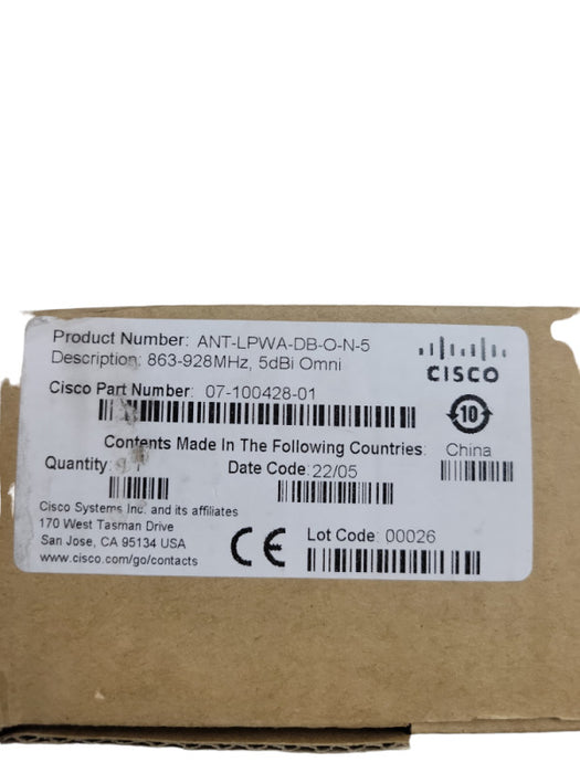 New Cisco ANT-LPWA-DB-O-N-5 Outdoor 5dBI Omni Ant 863-928MHz WPAN LoRaWan New Q%