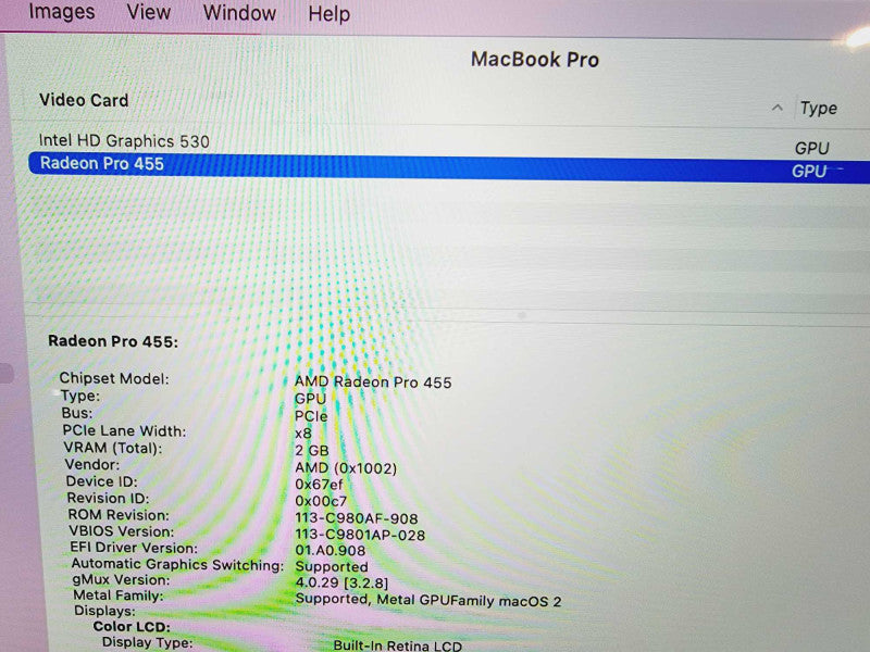 Apple Macbook Pro 2016 15\\" 4-Core i7-6820HQ @ 2.7GHz 16GB DDR3 500GB SSD Radeon Pro 455 2GB (