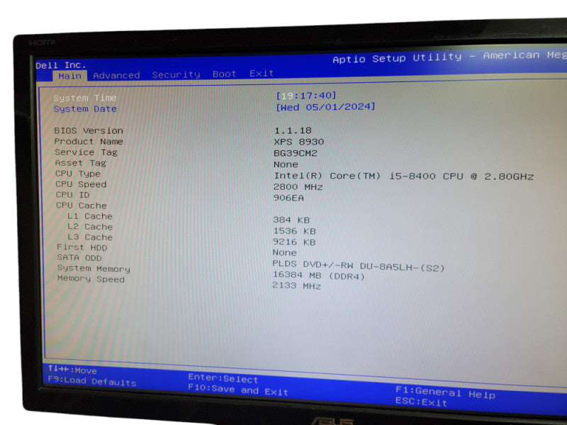 Dell XPS 8930 MT Intel i5 - 8400 CPU @ 2.80GHz 16GHz DDR4 Ram Î¸