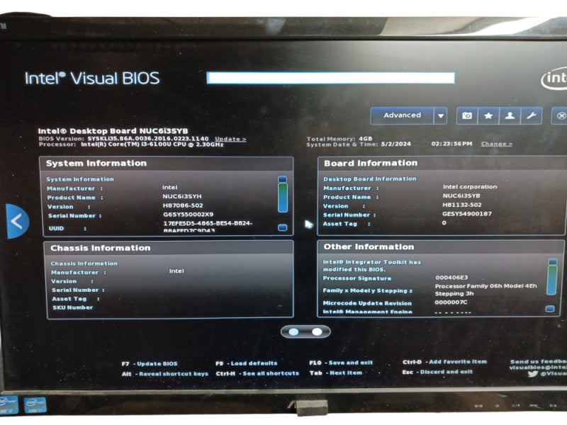 Intel NUC6i3SYH Core i3-6100U 4GB RAM