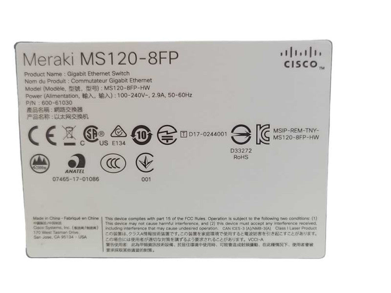 Cisco MS120-8FP - 10 Ports Fully Managed Ethernet Switch *UNCLAIMED* Q_