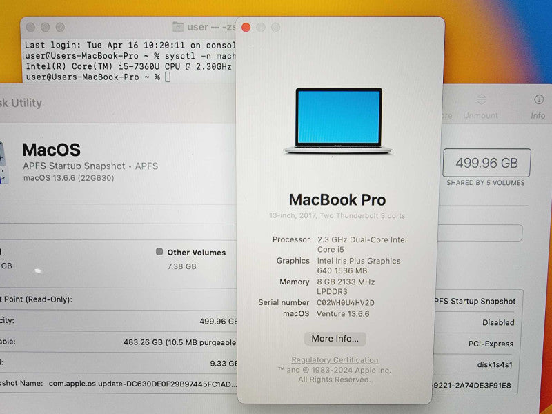 Apple Macbook Pro 2017 13\\" 2-Core i5-7360U @ 2.3GHz 8GB DDR3 500GB SSD (