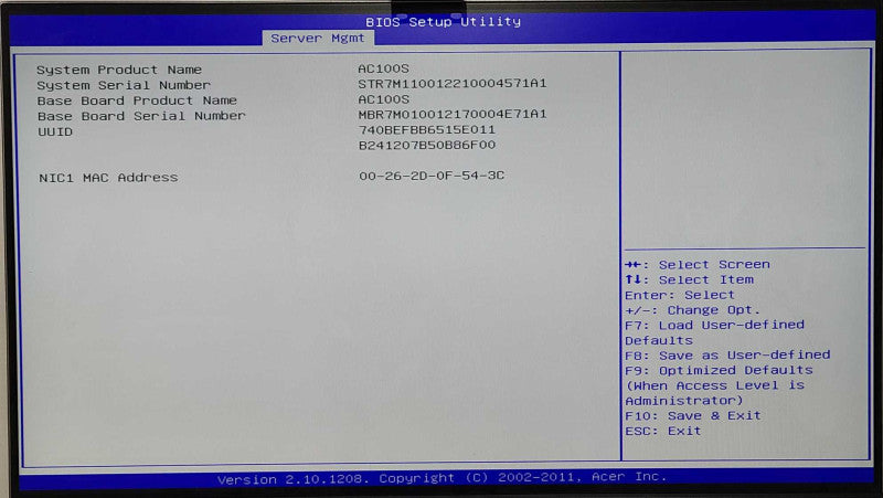 acer AC100 MicroServer, Xeon E3-1260L 2.40GHz, 16GB RAM, No HDD