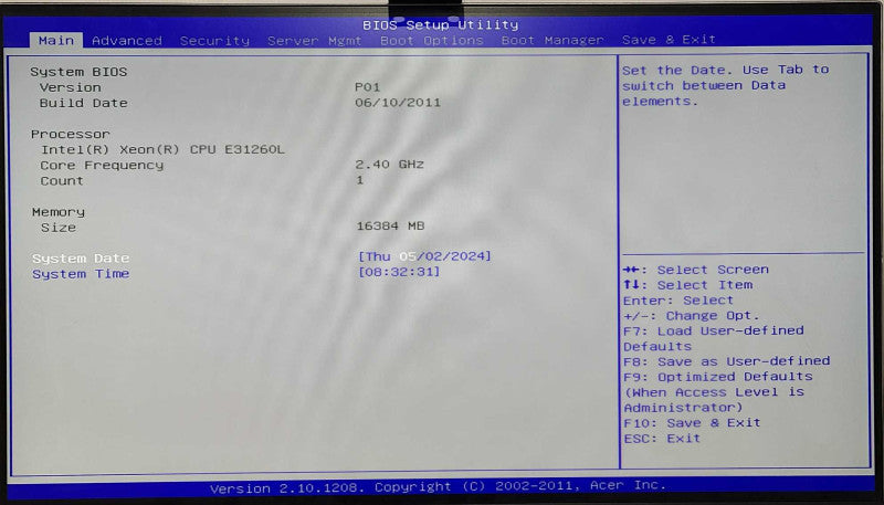 acer AC100 MicroServer, Xeon E3-1260L 2.40GHz, 16GB RAM, No HDD