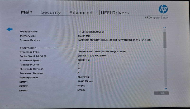 HP EliteDesk 800 G5 SFF | i5-9500 @ 3.00GHz 6C, 16GB DDR4, 512GB NVMe