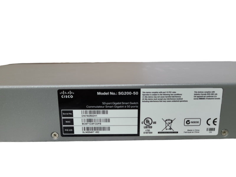 Cisco SG200-50, 50-Port Gigabit Smart Switch, 2x SFP Q