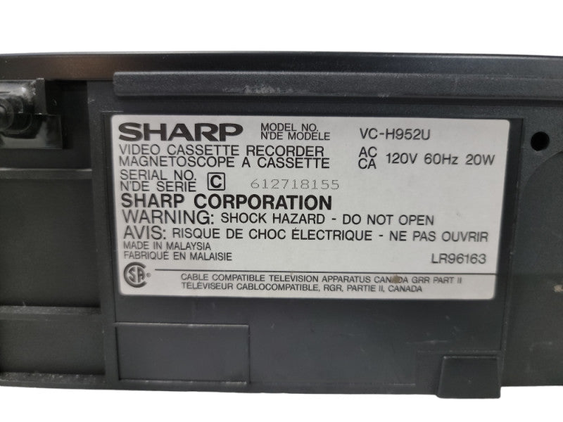 Sharp VC-H952U VHS VCR - 19 Micron Heads / Hi-Fi Stereo