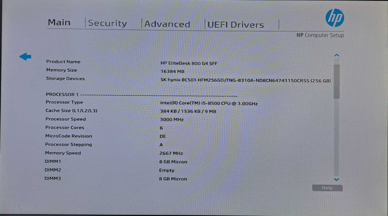 HP EliteDesk 800 G4 SFF | i5-8500 @ 3.00GHz 6C, 16GB DDR4, 256GB NVMe