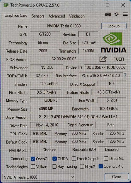 Nvidia Tesla C1060 4GB GDDR3 Graphics Processor